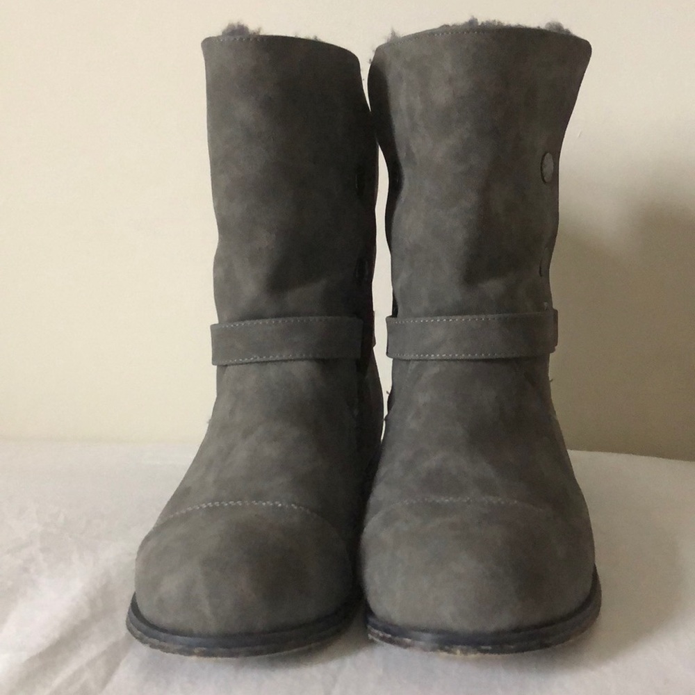 Grey faux leather BearPaw boots